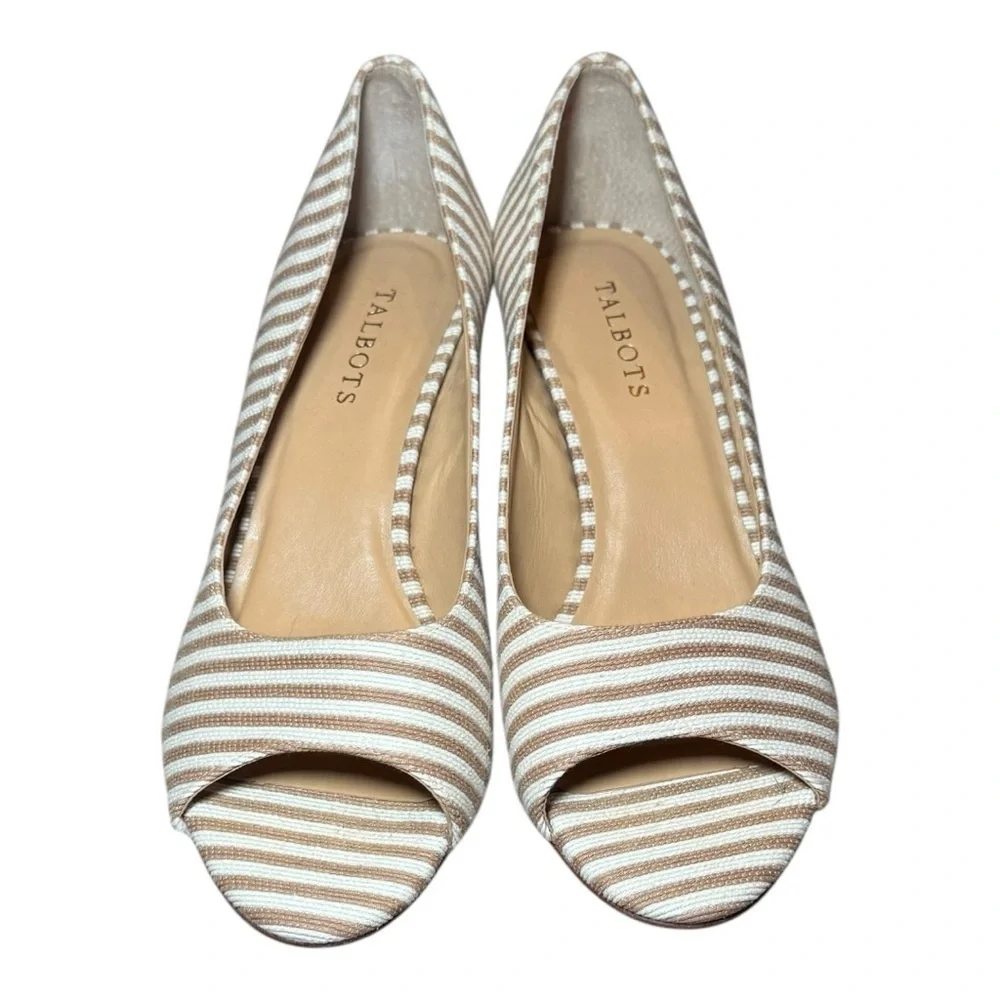 TALBOTS Royce Striped Wedge Peep Toe Sandal 9